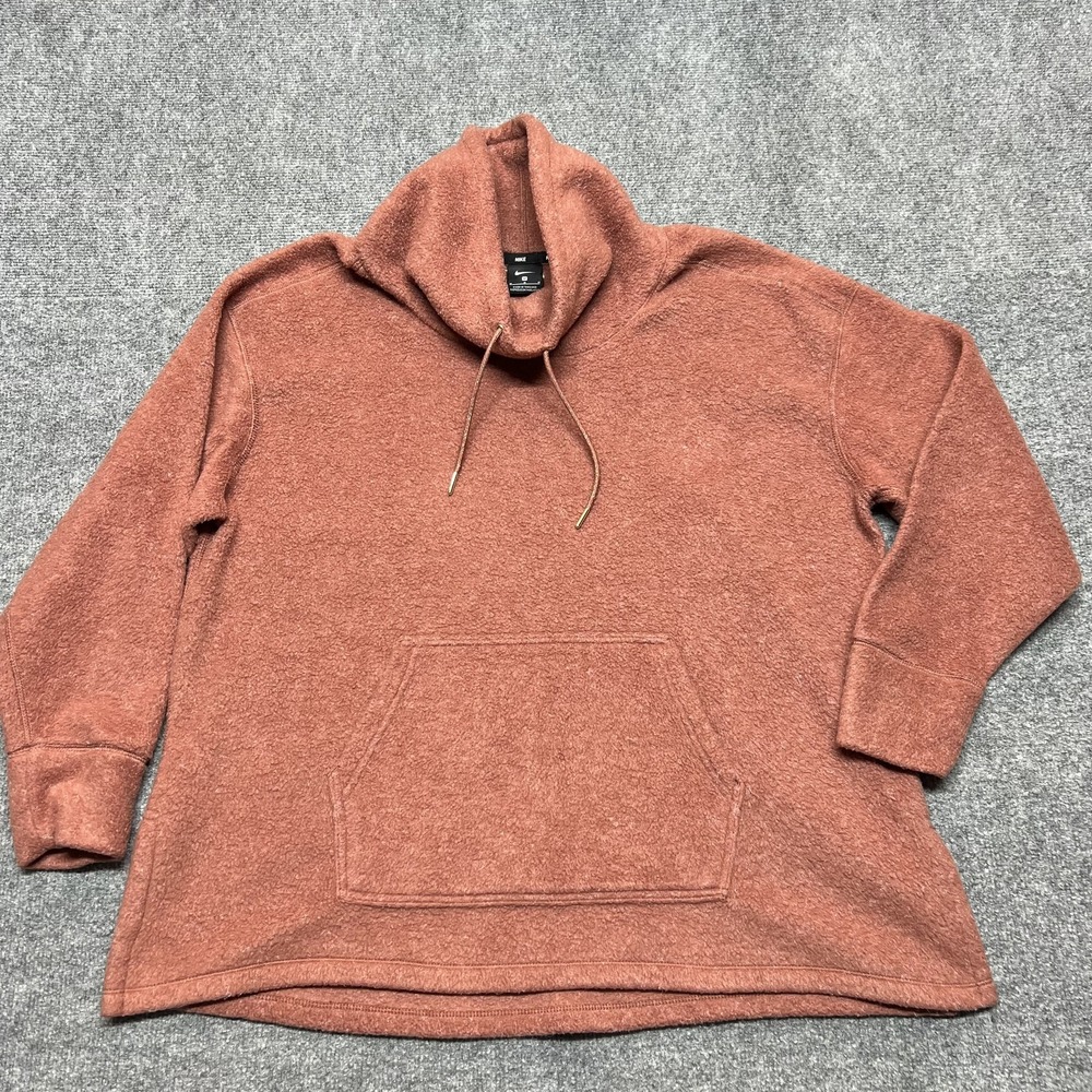 Nike Women's Therma Fleece Cozy Cowl Neck Long-Sleeve Top Claystone Red Medium